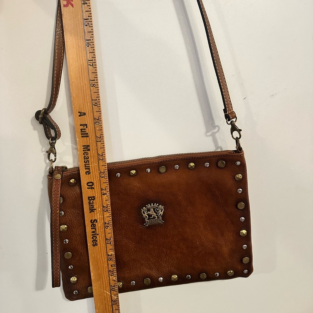 Pratesi Brown Italian Leather crossbody studded‎ Bag - Picture 4 of 9